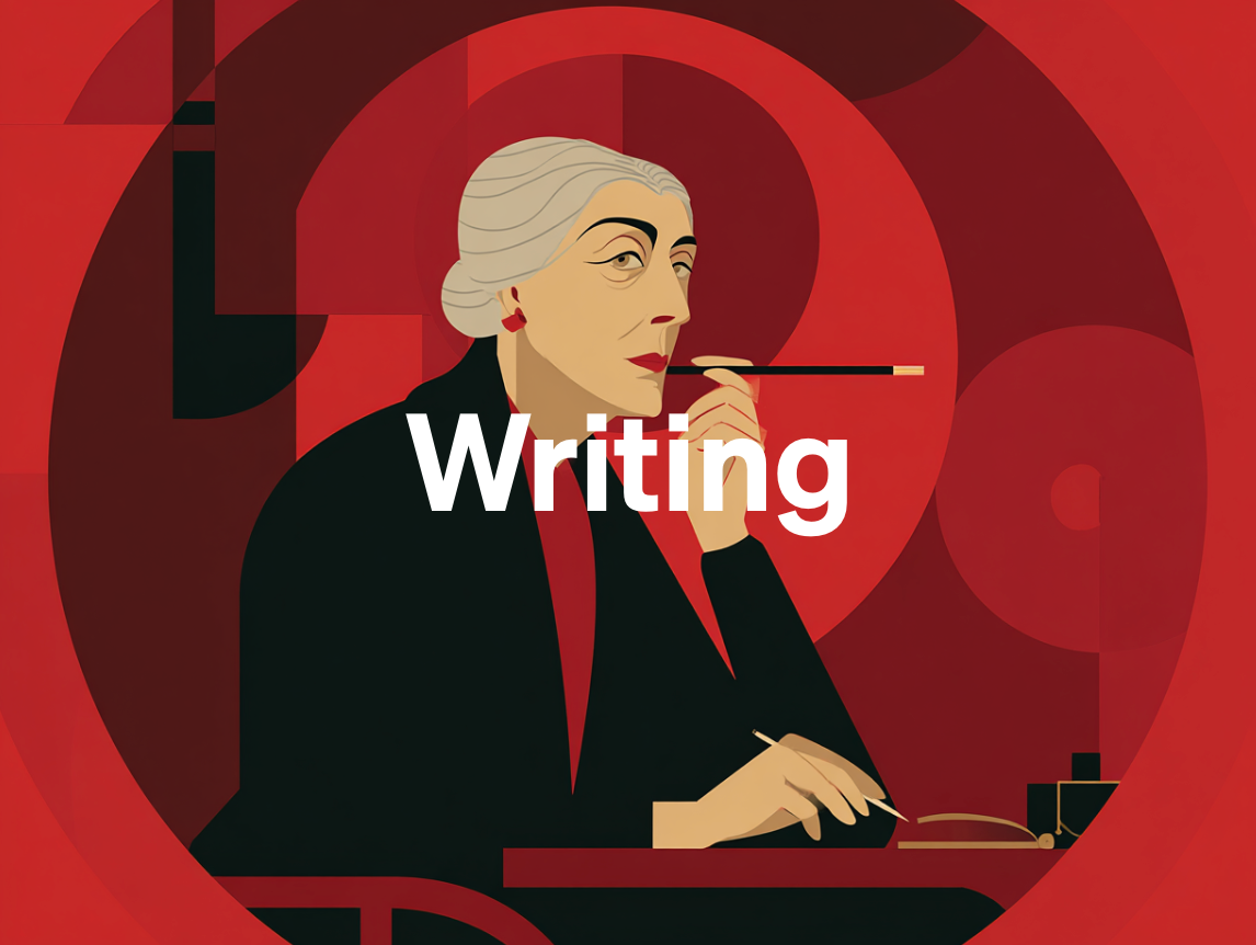 A woman writing and smoking