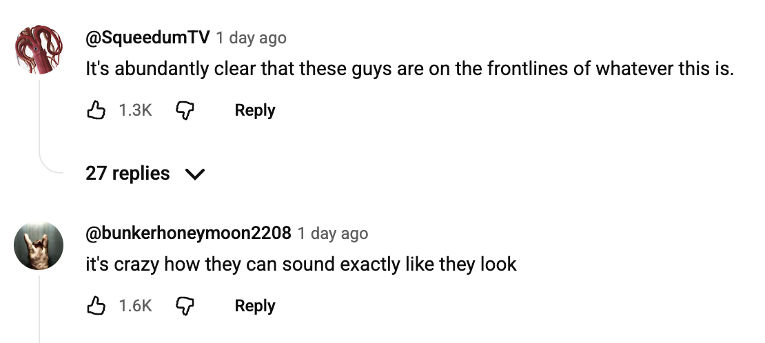 Comments from the YouTube video
