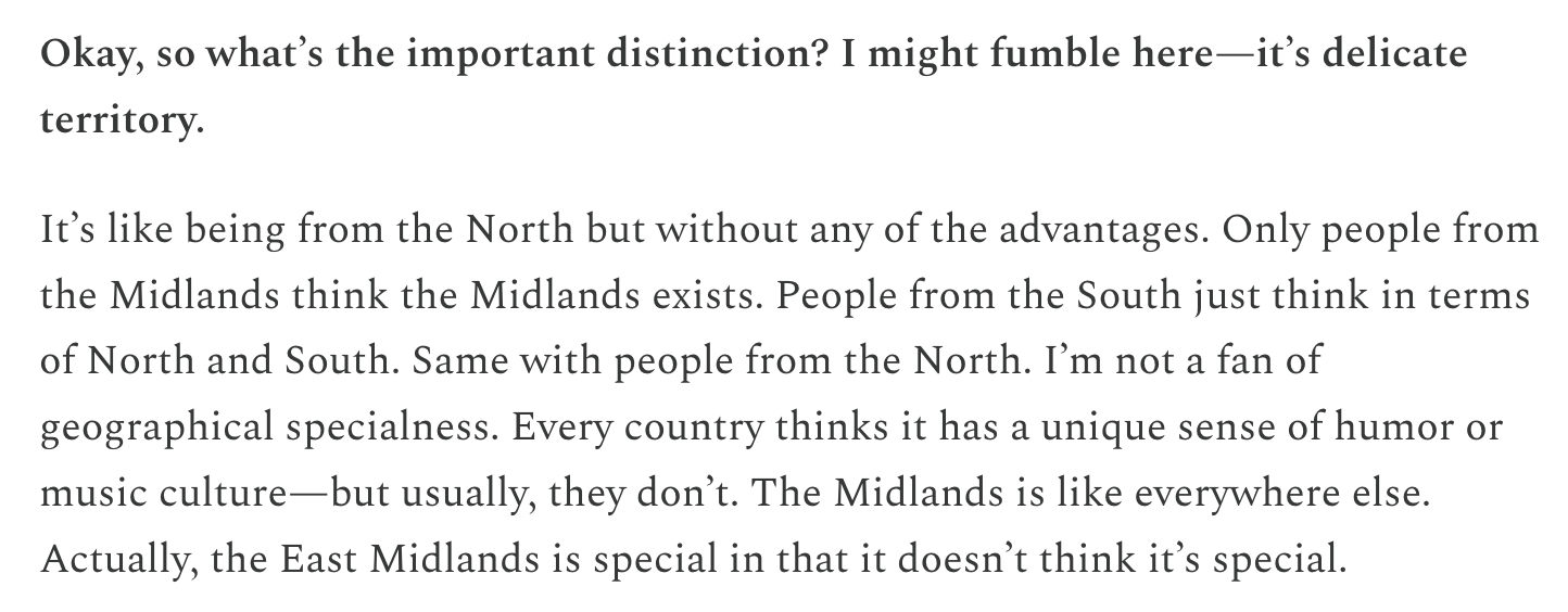 Text about the East Midlands