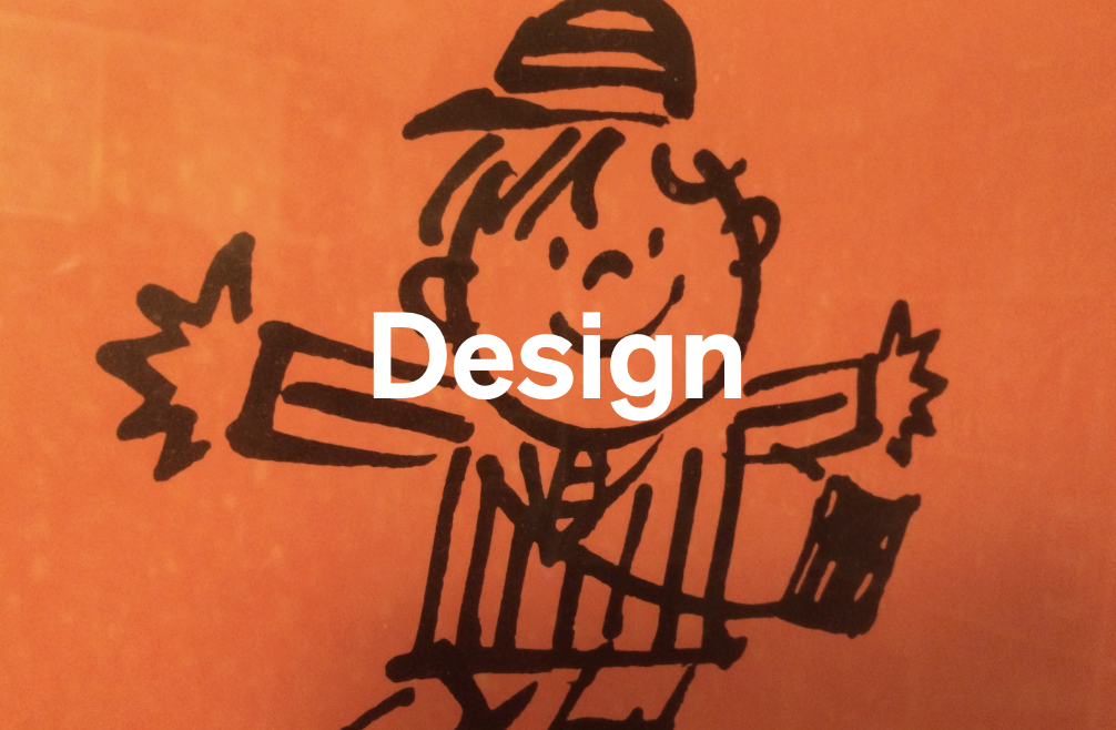 An illustrated schoolboy with the word Design superimposed